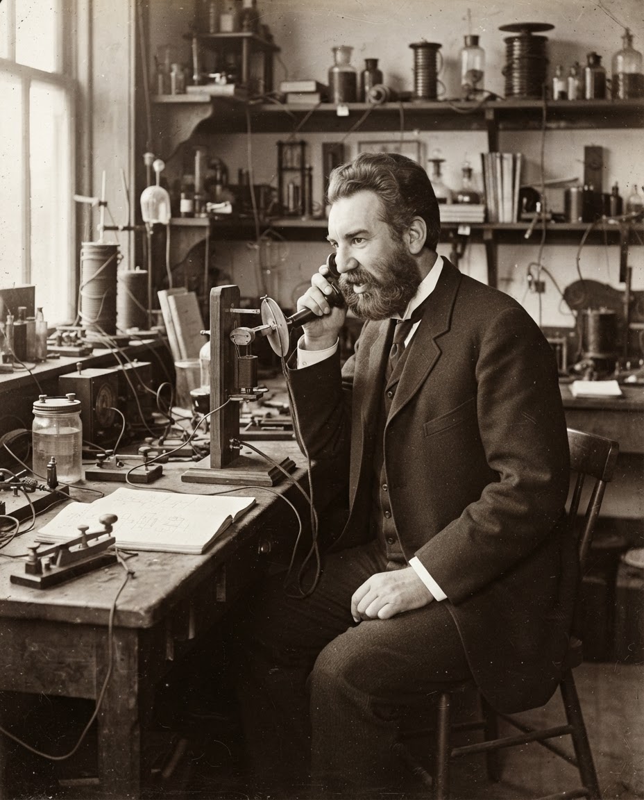 Alexander Graham Bell in his laboratory